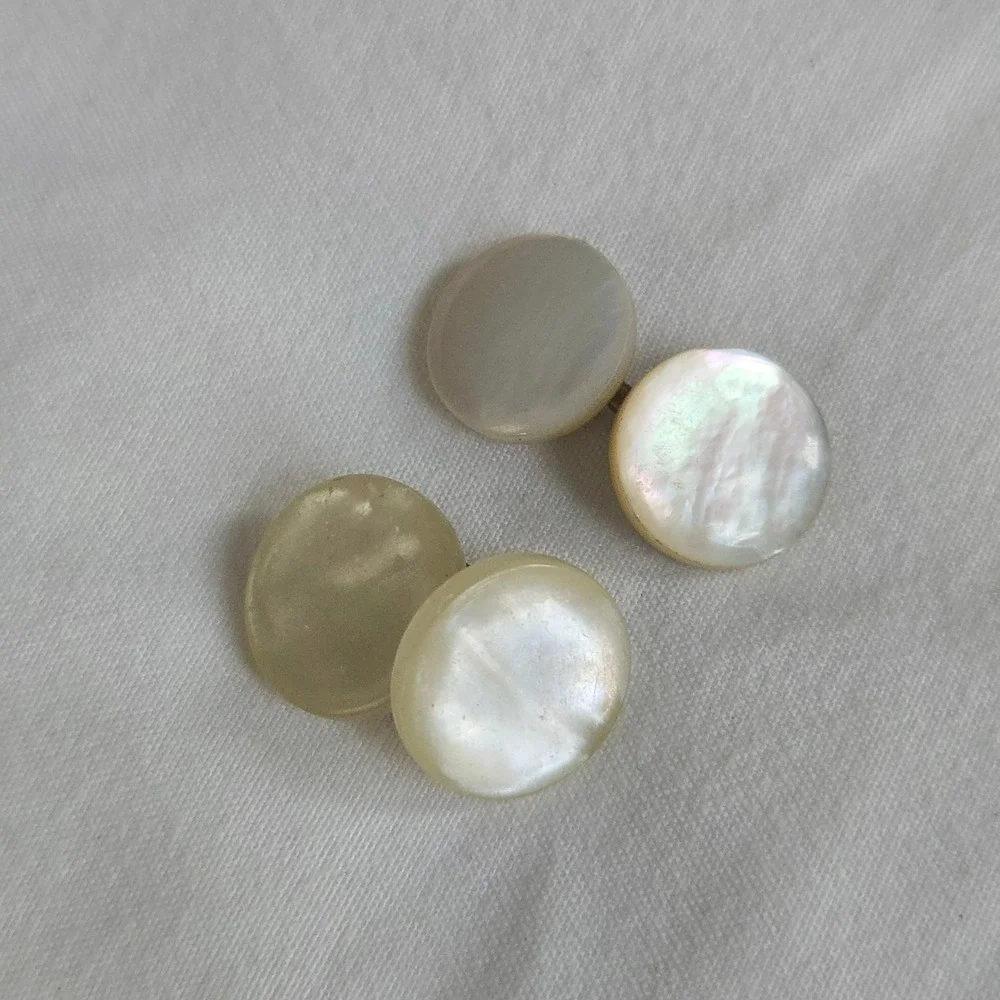 VTG Mother Of Pearl Cufflinks Mismatched Cuff Links Men White Cream Iridescent